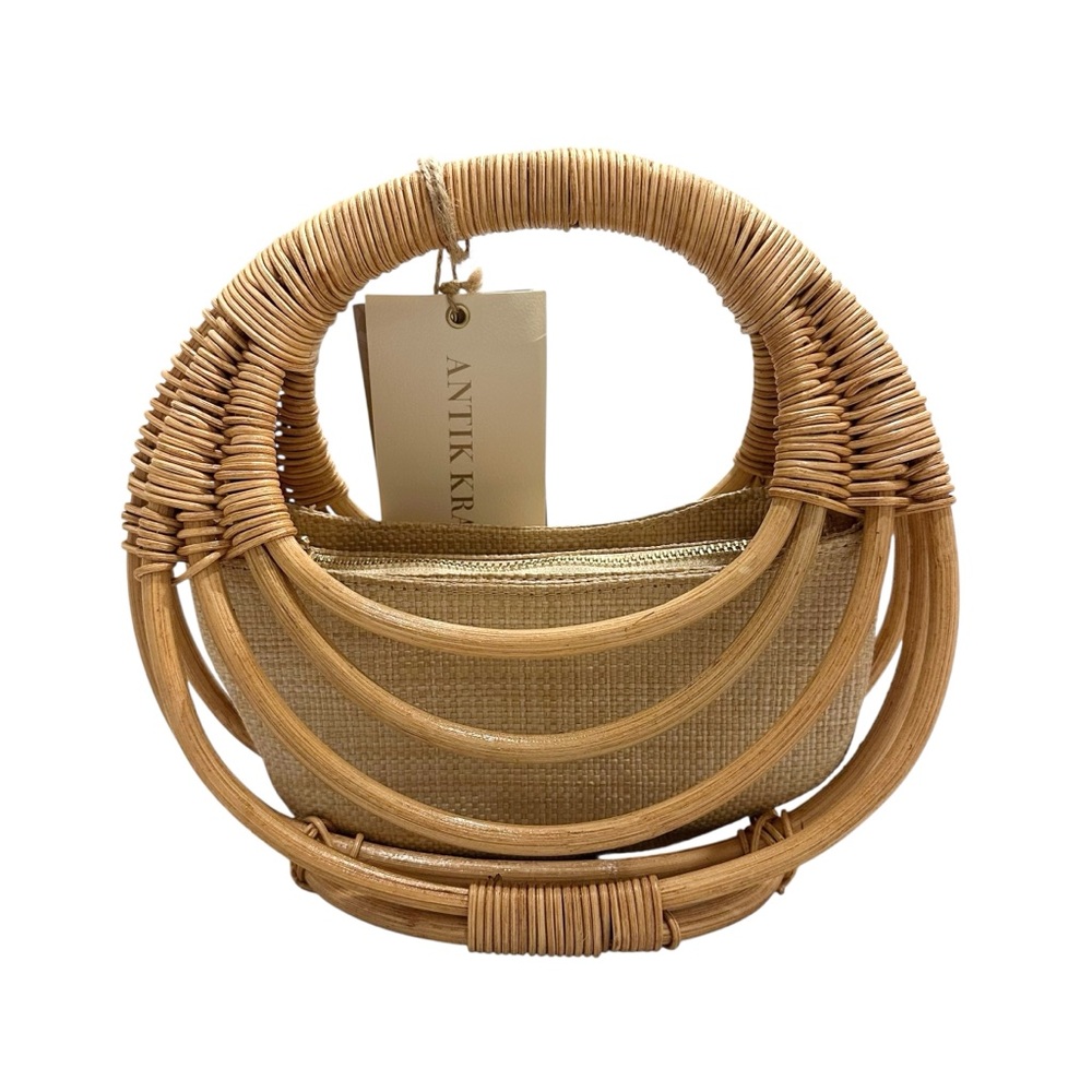 NWT Antik Kraft Natural Woven Rattan Handbag - Picture 2 of 8